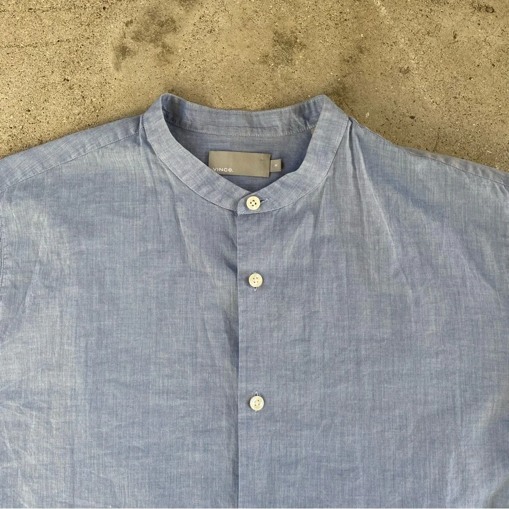 Vince Light Blue Button Down Shirt with Mandarin Collar - Picture 5 of 12